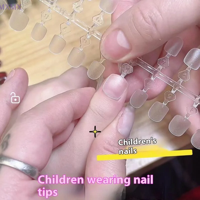 {MX} 100개 어린이용 짧은 투명 매트 네일 팁, 어린이 네일아트용 DIY 네일 연장