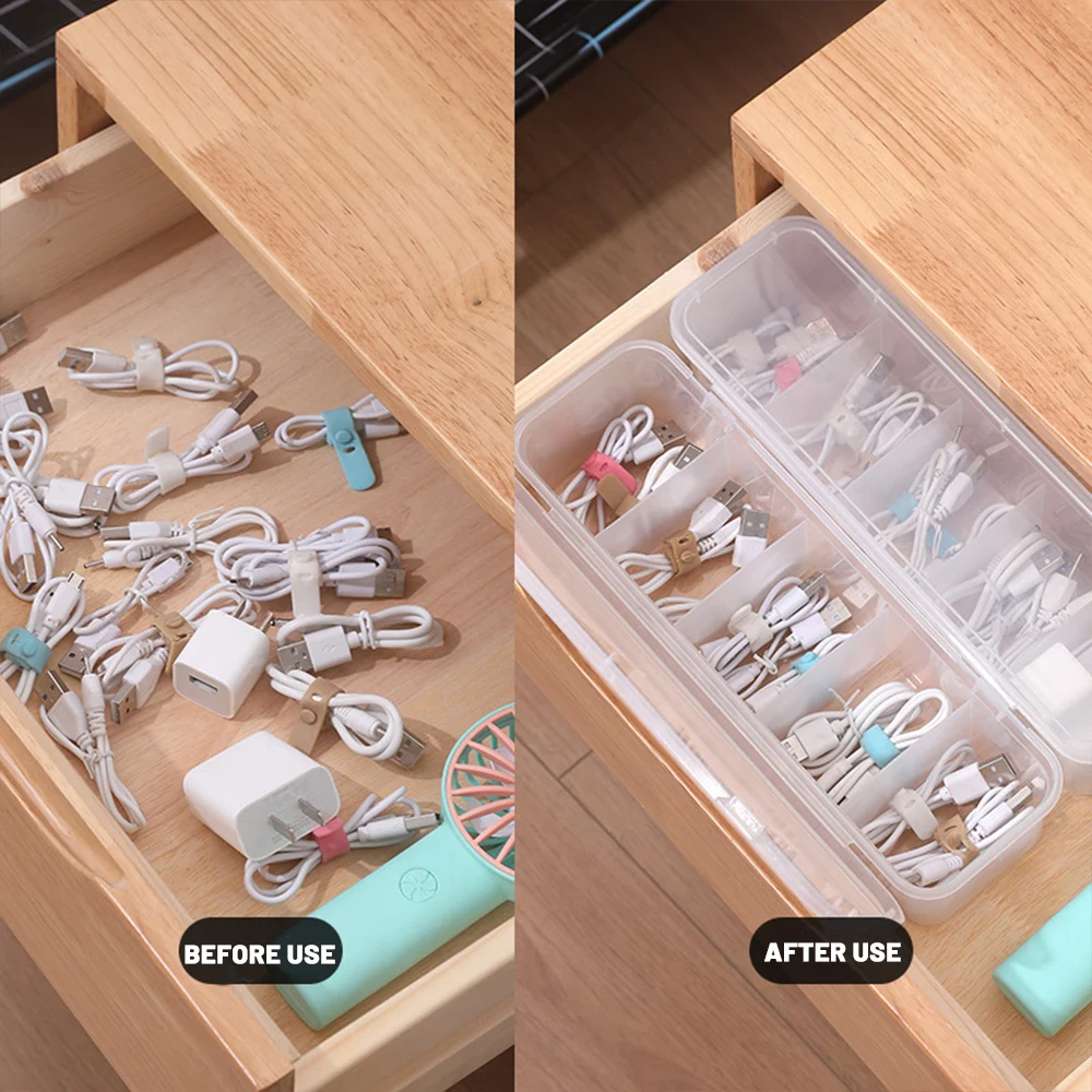 透明ケーブル収納ボックス,整理整頓,充電器,コード,5グリッド,再