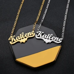 Customized Name Hip Hop Letter Necklace Double Nameplated Heart Thick Figaro Chain Stainless Steel Pendants for Men Women Gift