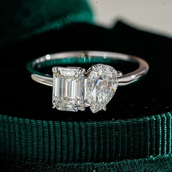 1/2 Carat Emerald Cut & Pear Cut Moissanite Rings S925 Silver D Color VVS1 Lab Diamond Ring Engagement Wedding Bands Jewelry 2