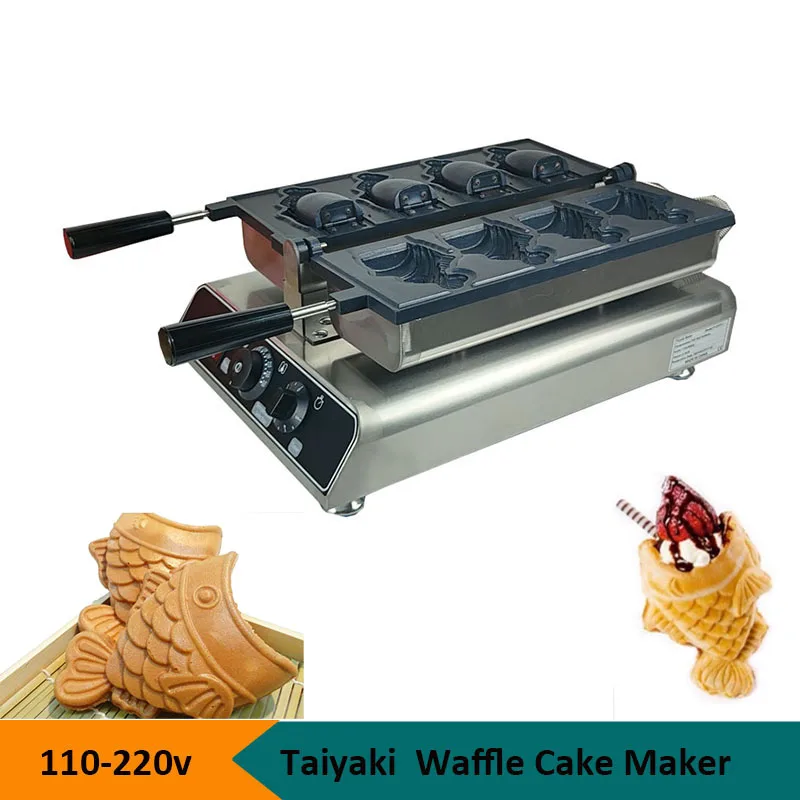 

Commercial Electric 4 pcs Open Mouth Fish Shape Taiyaki Maker Ice cream Cone Taiyaki Machine Waffle Cone Bakery Waffle Machine