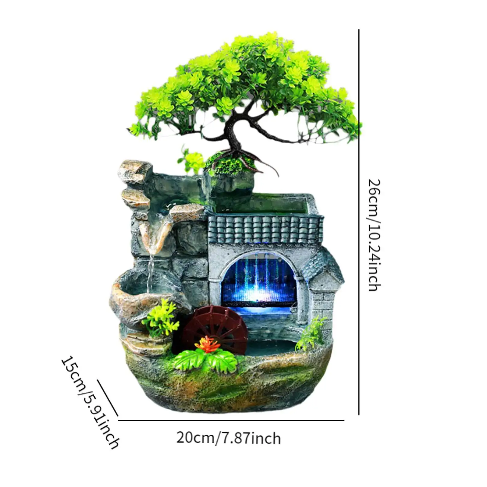 Table Water Fountain with Colorful Light EU 220V Feng Shui Ornament with Pump Mini Waterfall for Living Room Handmade Versatile