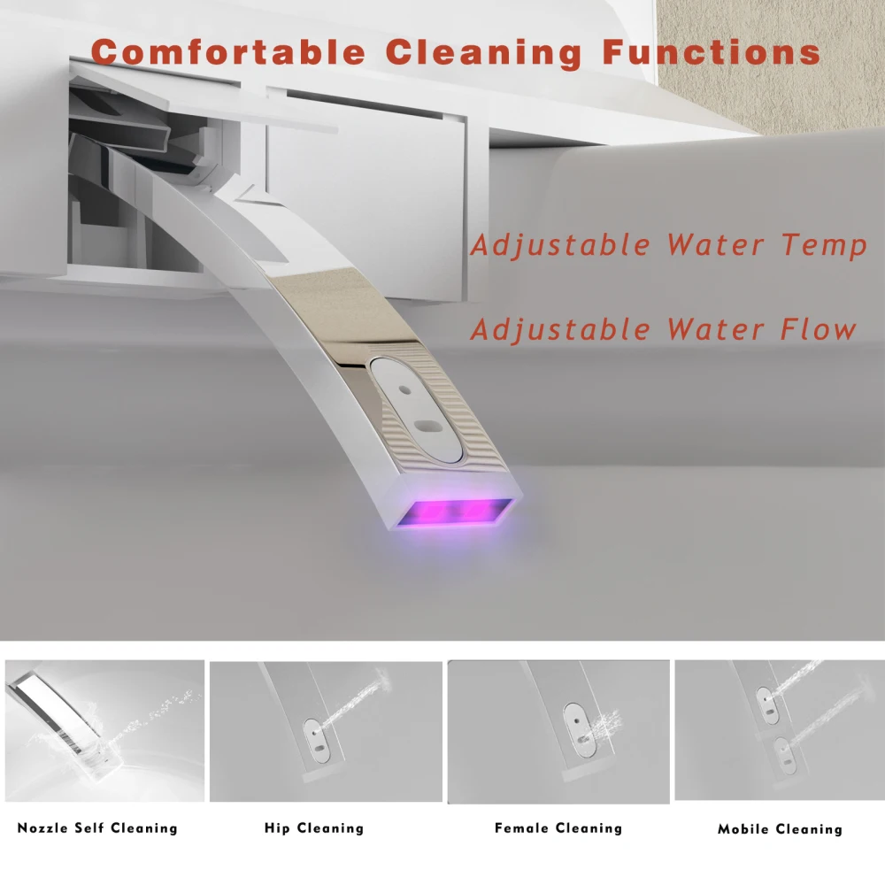 Luxury Smart Toilet with Bidet Seat Built-in, Intelligent Toilet Auto Open/Close Seat, Foot Sensor, LED Display,Night Light 3