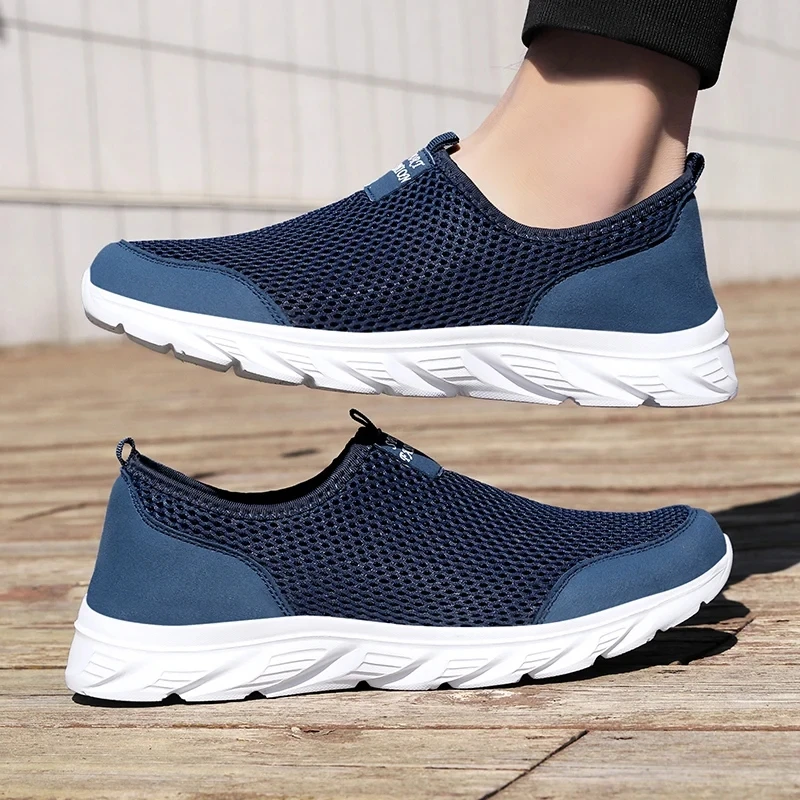 

Men'S Breathable Mesh Running Sneakers Without Lacing Slip-On Light Breathable Walking Casual Shoes For Men Big Size 39-46