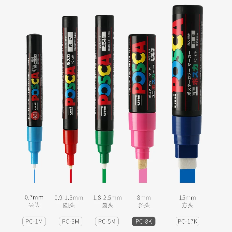 1-Pc Uni Posca Marker Pen PC-8K POP Poster Waterborne Advertising/Graffiti Marker 8mm Nib Characters Bright and Colorful plumone 3