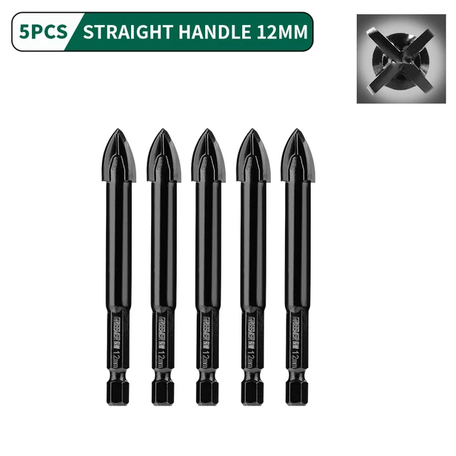 GREENER 3-12mm Four-blade Concrete Impact Glass Drill Cross Hex Tile Drilling Bit Special For Hexagonal Shank Hard Alloy Tri 12mm 5pcs