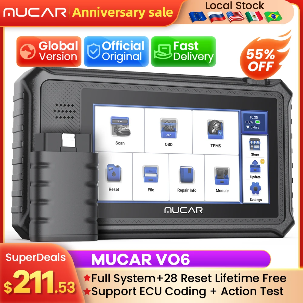 Диагностический сканер MUCAR VO6, профессиональный автомобильный диагностический прибор OBD2, для кодирования ECU