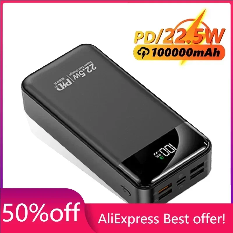 

Power Bank 100000mAh with 22.5W PD Fast Charging Powerbank Portable Battery Charger PoverBank for IPhone 13Pro Xiaomi Huawei