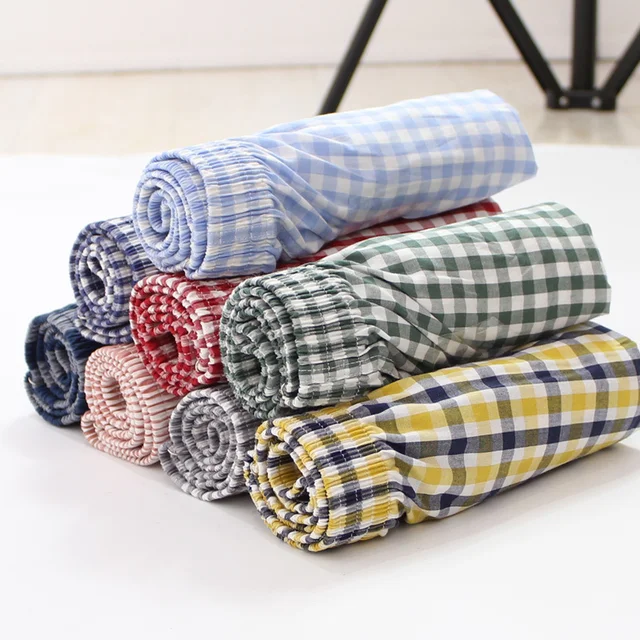 5Pcs Men Underwear Boxers Shorts Men’s Panties Cotton Sleep Underpants Plaid Loose Comfortable Homewear Striped Arrow Shorts