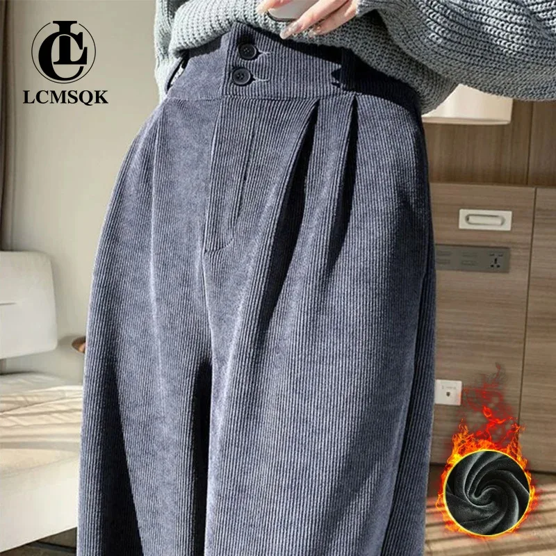 

Korean Fashion 2023 Women's Pants Winter Plus Velvet Wide Leg Pants Casual Woman Pant High Waist Straight Women Loose Trousers
