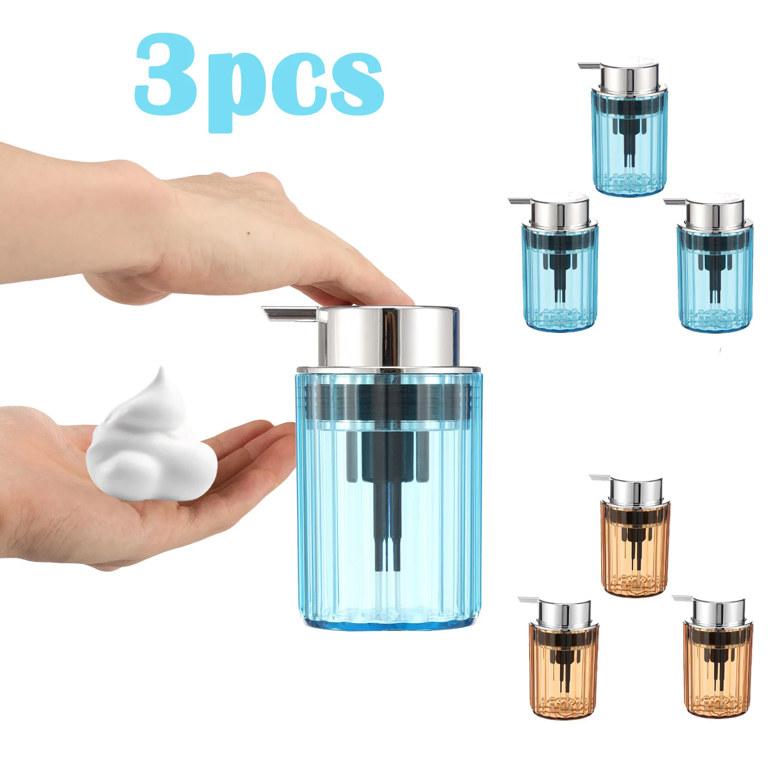 ขวดปั๊มโฟมล้างมือ 3 ชิ้น ขนาด 350 มล. ขวดพลาสติกสำหรับใส่โฟมล้างหน้า สบู่ล้างมือ เจลอาบน้ำ 1