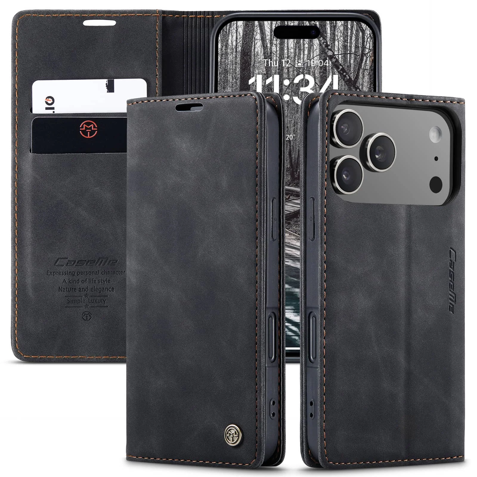 Leather Flip Wallet Case, Magnetic Folio Cover with Card Holder and Shockproof Kickstand