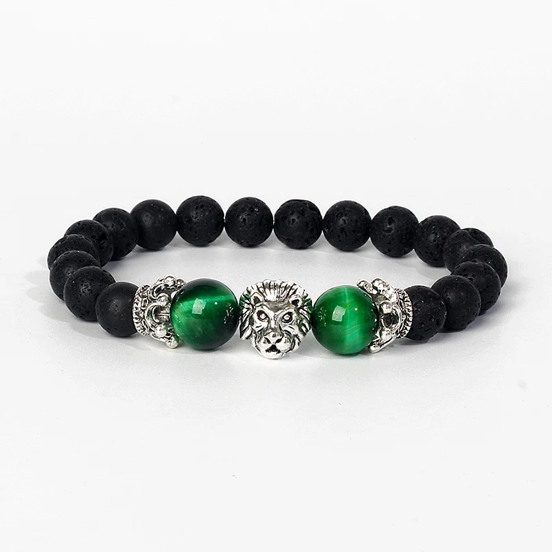 Occhio Di Tigre Leone Corona Bracciale Da Uomo 8mm Pietra Lavica Naturale Olio Guarigione Ansia Aromaterapia Braccialetti Per Le Donne Diffusore Gioielli Regalo  36 - Foto 8