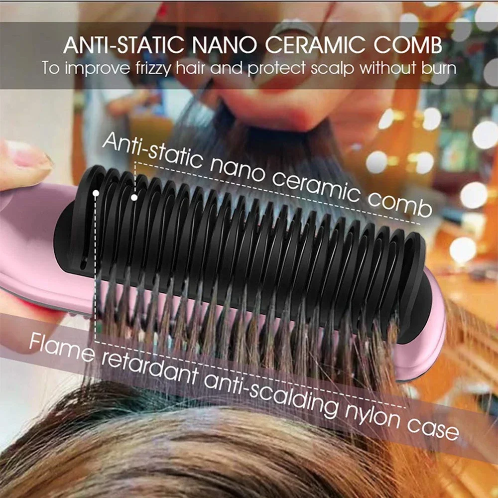 2 in 1 Electric Hair Straightener Brush 30S Fast Heat Up Anti-scald Straight &Curler Dual-use Straightening Negative Iron 5