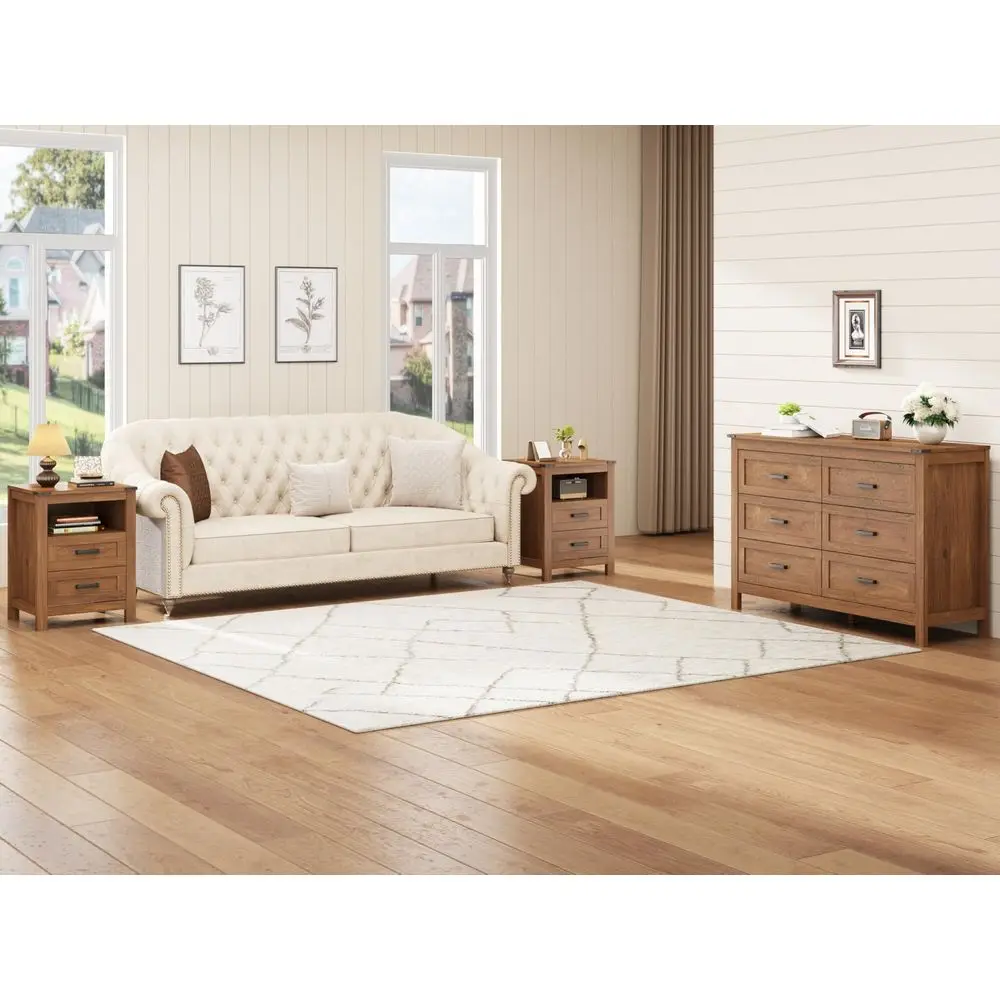 3-Piece Farmhouse Bedroom Set – 6-Drawer Dresser & Nightstands 1