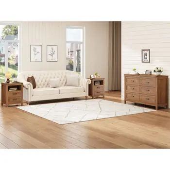3-Piece Farmhouse Bedroom Set – 6-Drawer Dresser & Nightstands 1