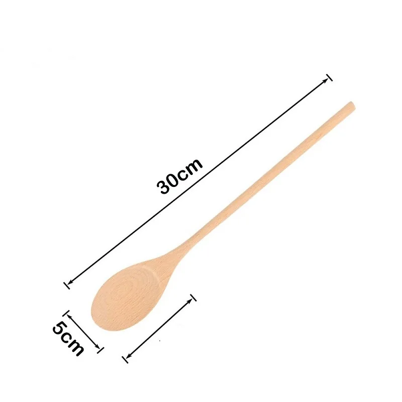 1/2 Pcs Wooden Soup Spoons Long handle 30*5cm Beech Wood Mixing Stirring Coffee Dessert Spoons Eco Friendly Table Soup Tableware wooden spoon wooden cooking spoon