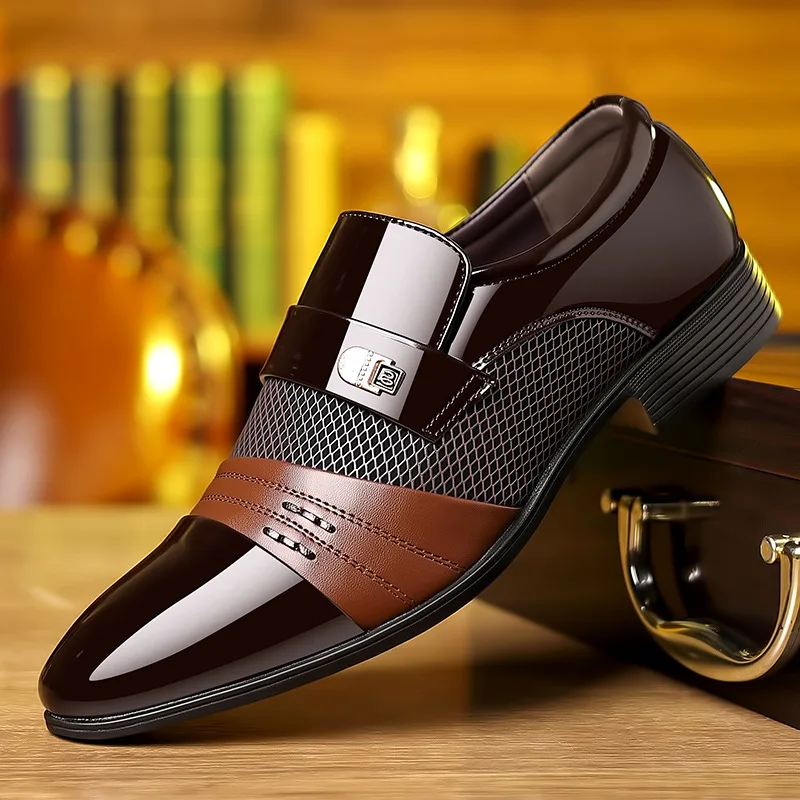 Men Leather Formal Shoes Spring and Autumn Business Low Top Wear Resistant Burgundy