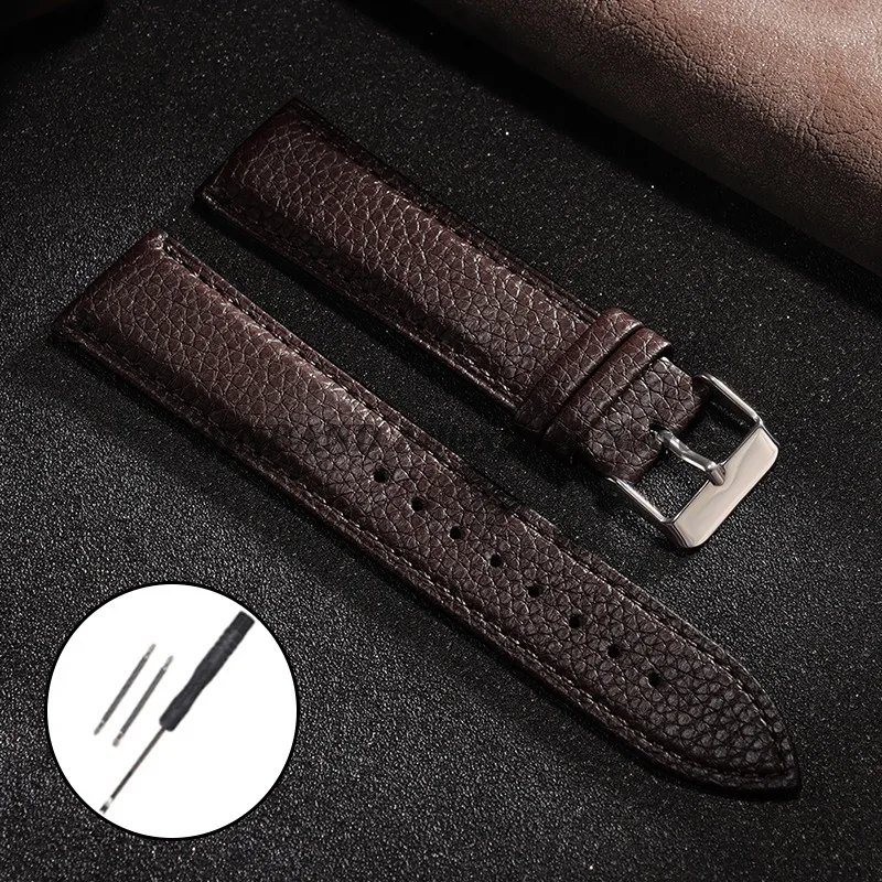 Litchi Pattern Leather Watch Band Bracelet - Stylish Replacement Wrist Strap
