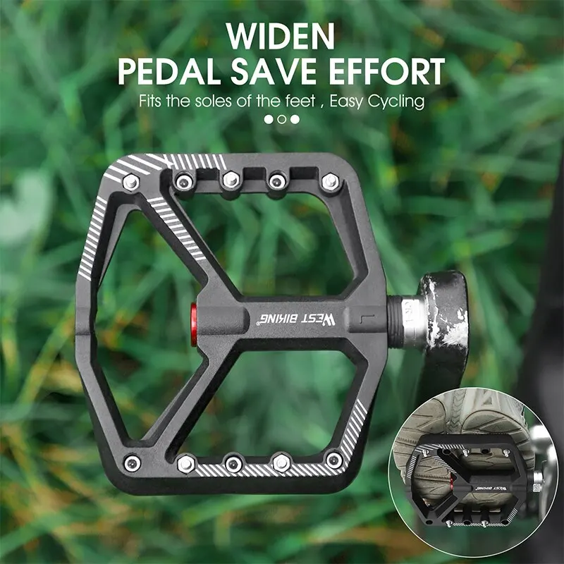 WEST BIKING Ultralight Nylon Pedals Anti-slip Mountain MTB BMX Bicycle Foot Flat Sealed Bearings Pedal Cycling Accessories Parts