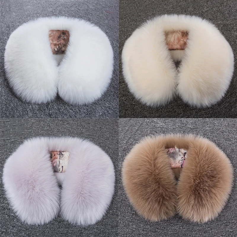 Winter Faux Fox Fur Collar Jacket Coat Hat Decor Warm Scarf Shawl Multicolor Strip Soft Hood Fake Fur Collars Lady'S Bib Scarves