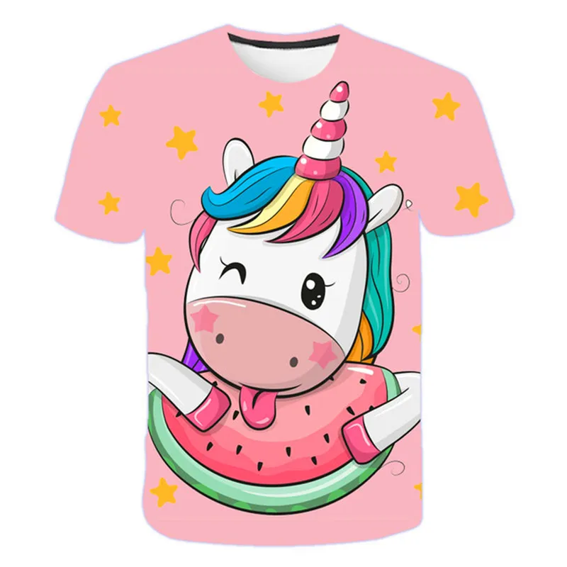 

2024 Summer Children 3D Cartoon T-shirt for Girls Unicorn Printing Boys Unicorn Cute T Shirt Girls Tops Tee Cartoon Kids Clothes