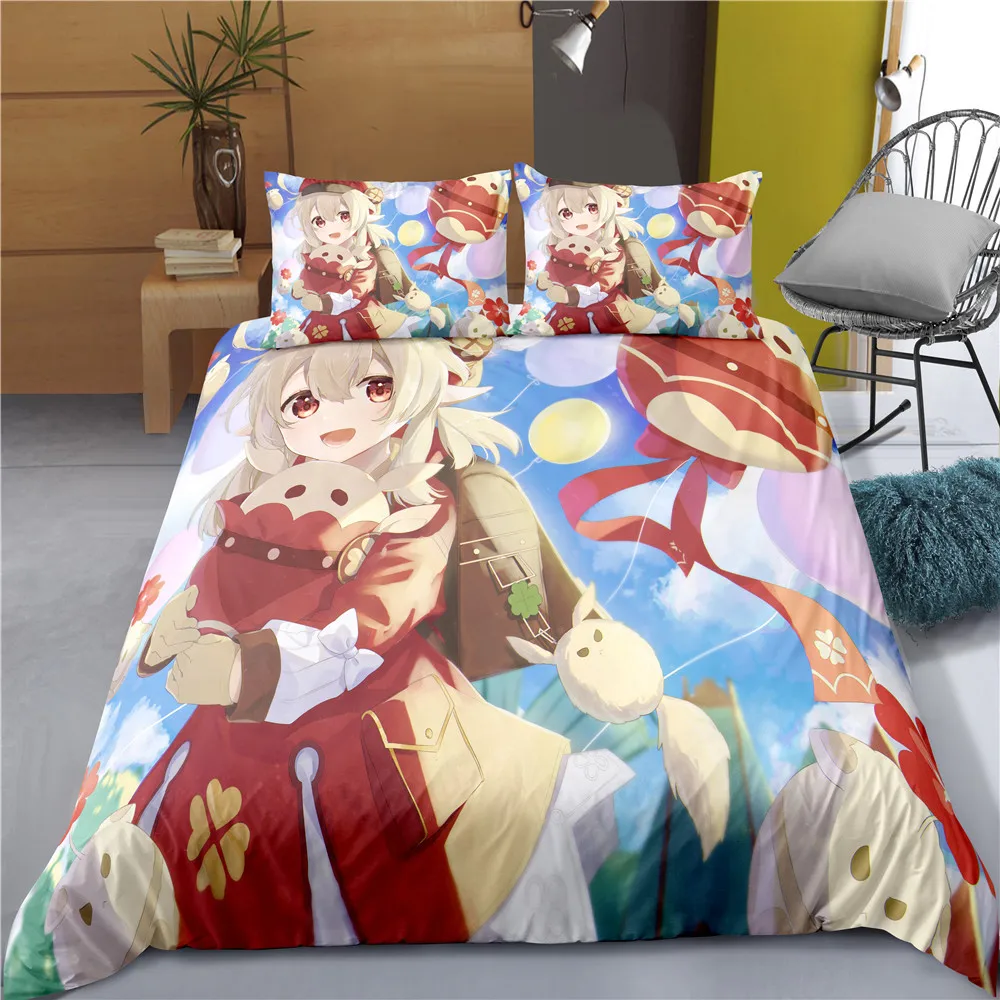 Anime Genshin Impact 3D Printed Bedding Set Duvet Covers Pillowcases Comforter Bedding Set Bedclothes Bed Linen 