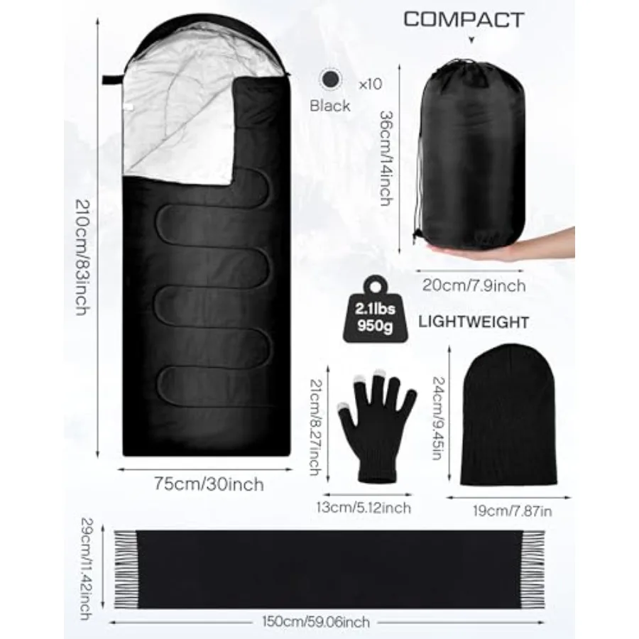 40 Pcs Sleeping Bags For Adult Bulk With Winter Beanie Hat Touch Screen Gloves Scarves Waterproof Cotton Liner Cold_voghion.com