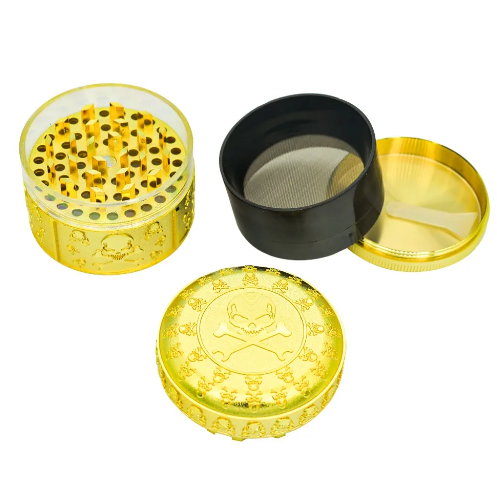 52mm Gold Skull Shaped Grinder 4 Layers of Metal Herb Manual Grinder Small and Compact