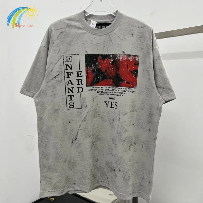 

2024 летняя футболка в стиле хип-хоп с принтом детских богатств и деформатов, хлопковая футболка для мужчин и женщин, Винтажная футболка с эффектом потертости