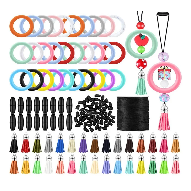 

Silicone Beaded Ring Making Set 65Mm Round Silicone Bead Ring And Keychain Tasselfor DIY Keychain Bracelet Jewelry, Easy To Use