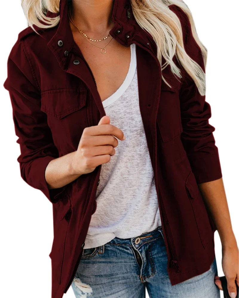 Women Zipper Jacket Autumn Female Outerwear Long Sleeve Casual Streetwear Coat Windbreaker Anorak Stand Collar Military Jackets