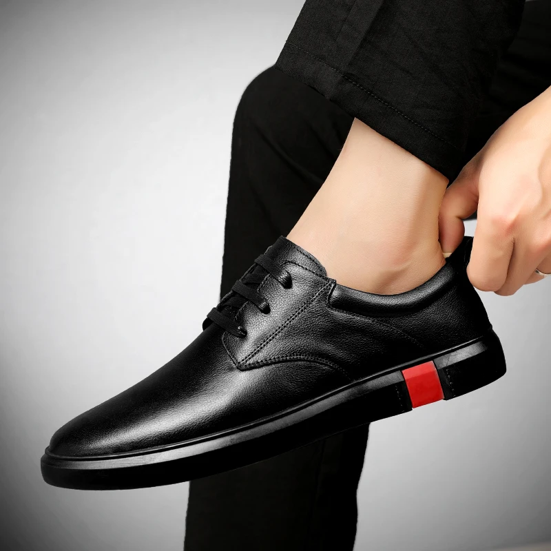 

Men's casual leather shoes lace up fashion genuine leather comfortable shoes simple everyday all-match shoelaces men white shoes