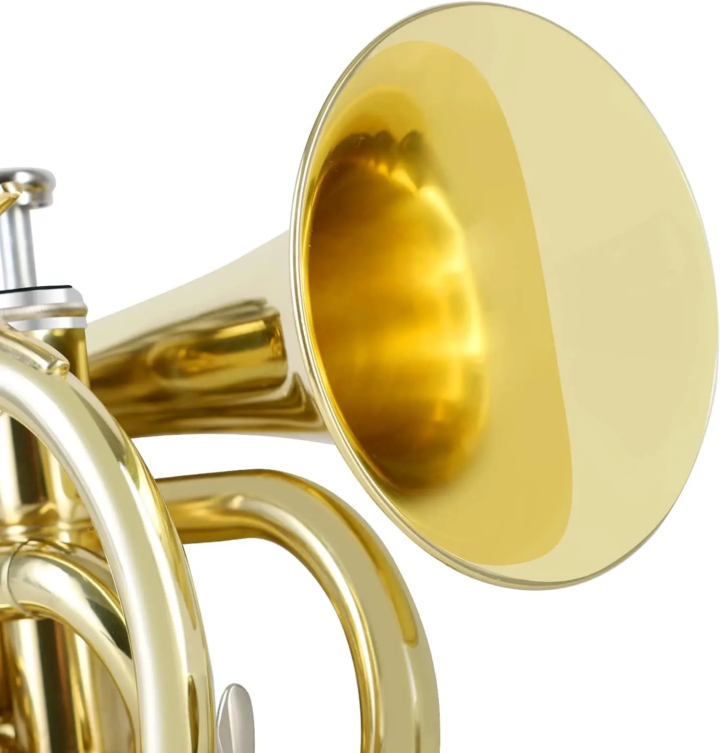 Pocket Trumpet Brass Bb Gold Lacquer Mini Trumpet with 7 C Mouthpiece, Hard Case, Strap, White Gloves, Cleaning Kit for