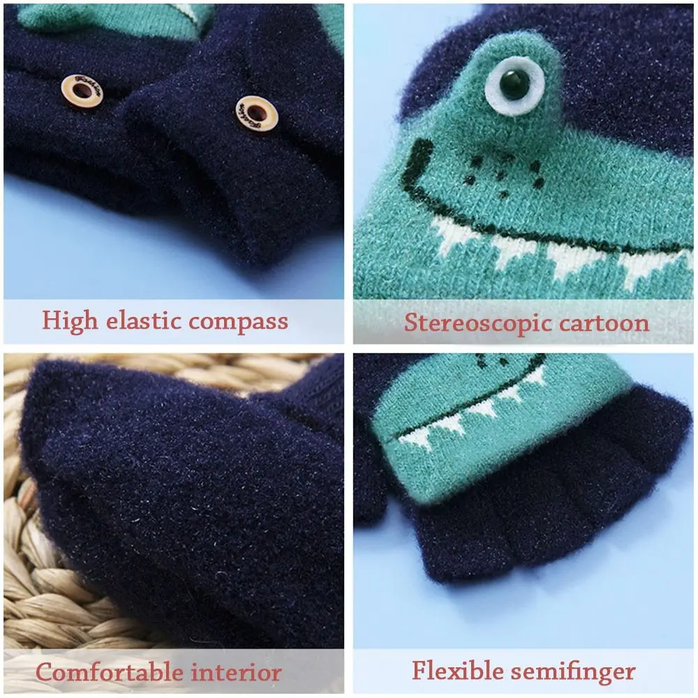 Baby Boys Girls Plush Soft Thick Warm Knitted Mittens Cute Kids Gloves For 5-12 Years Old