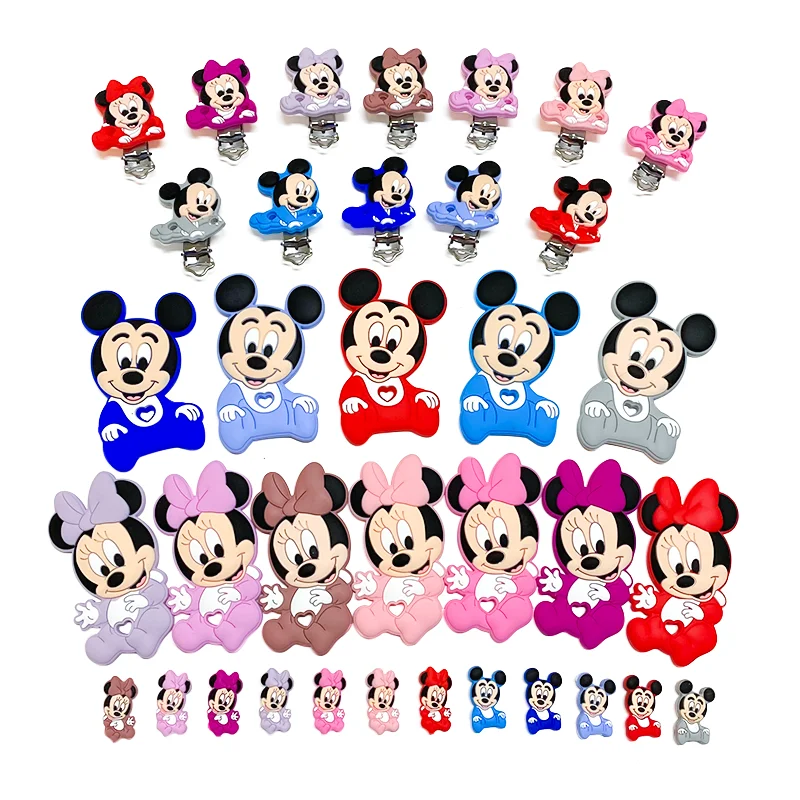 Baby Disney Mickey Minnie Clip Soother Teether DIY Dummy Chain Holder Nursing Jewelry Toy Clips 1/3/10pcs