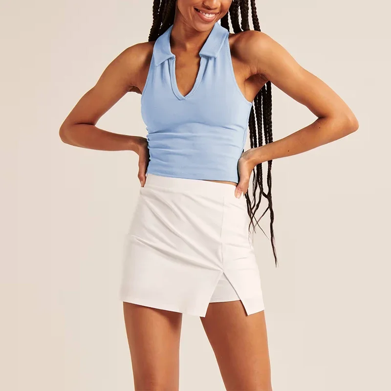 Sean Tsing&reg; Golf Tennis Vests Skirts Women Sleeveless Turn-Down Collar Polo Tank Tops Mini Skorts Badminton Bowling Sport Outfit