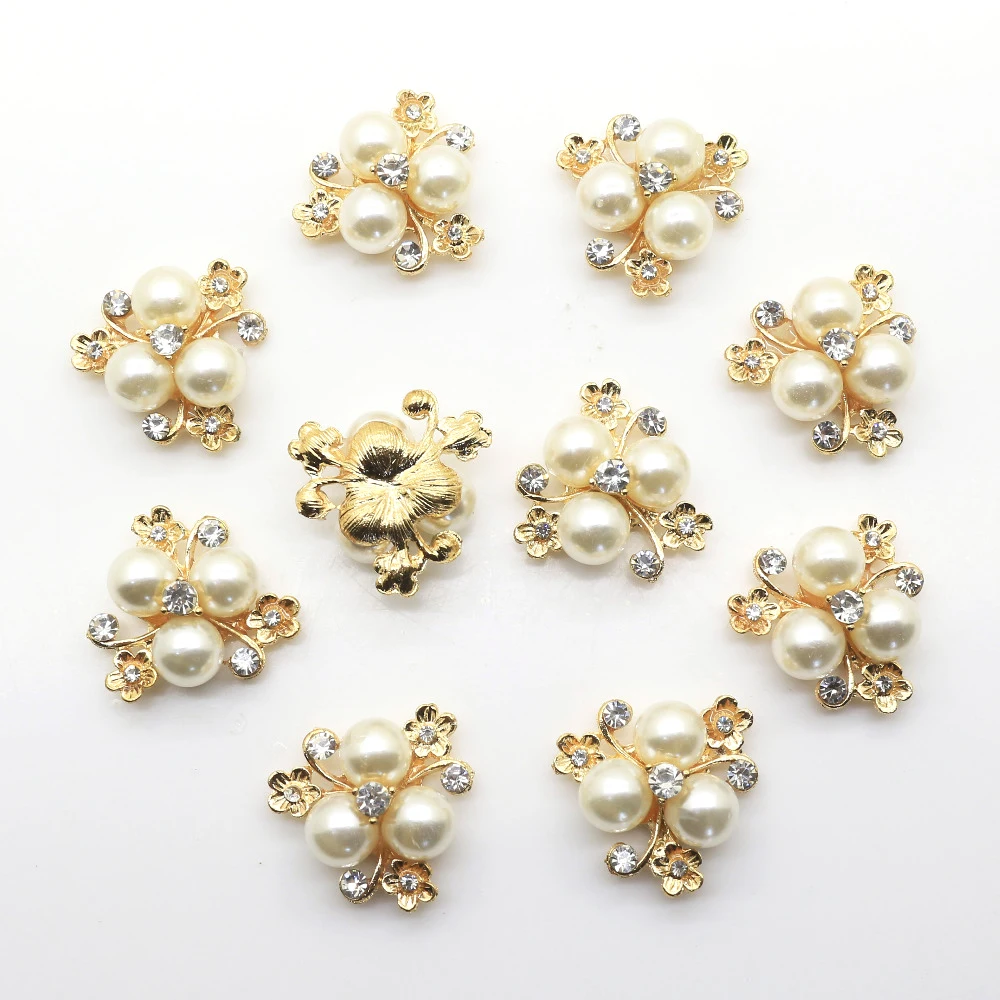 10 pcs/lot 2.3cm Flat Back Brooch Alloy Rhinestone Button ,Pearl Button Decoration For Wedding