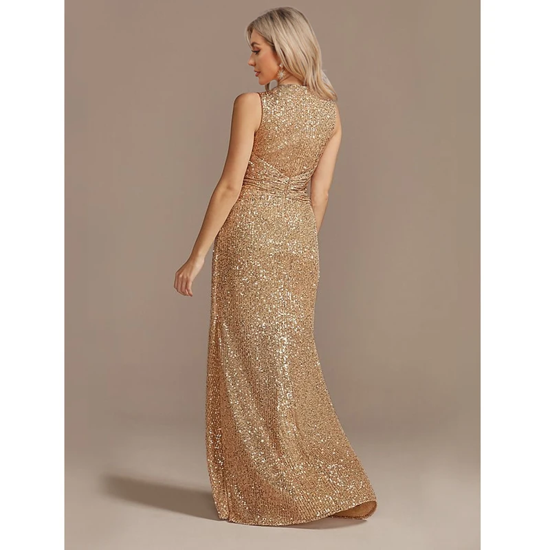 Floor Length V-Neck Evening Elegant Slit Party Women 2024 Wedding Sequins For Formal Prom Tail cocktail dresses vestido de festa