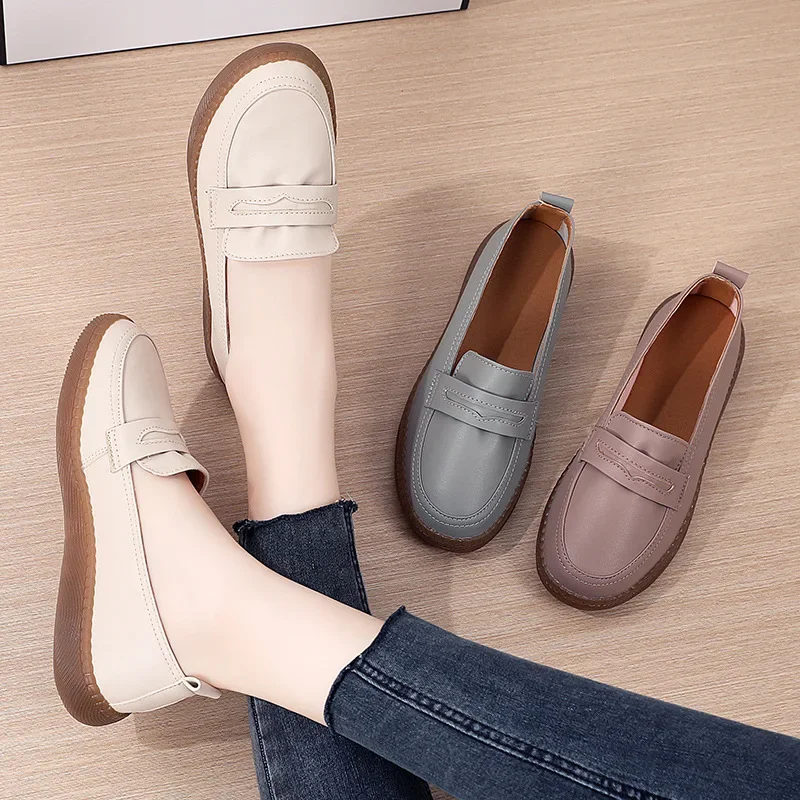 

2023 Autumn New Women Shoes Fashion Casual Shoes Genuine Leather Female Flats Sneakers Ladies Slip-on Moccasins Zapatos Mujer