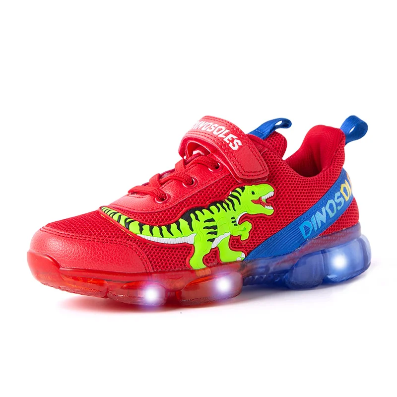 EXDINO T-REX LED 2-9Y Boys Spring Autumn Mesh Tennis Shoes Glowing Children's Kids Flashing Jelly Sole Light Up Casual Sneakers sports shoes,kids sneakers,kids shoes,kids sports shoes