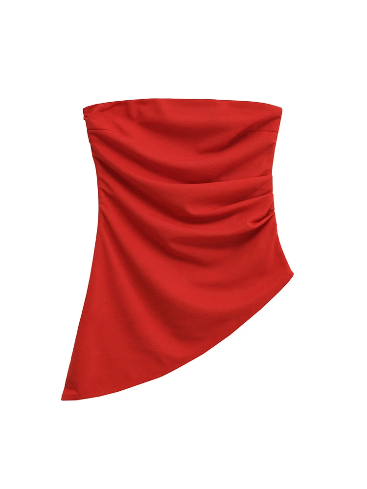 2025 Women's Summer Asymmetrical Top Solid  Sleeveless Pleated Backless Female Sexy New Irregular Multicolor Strapless Tops