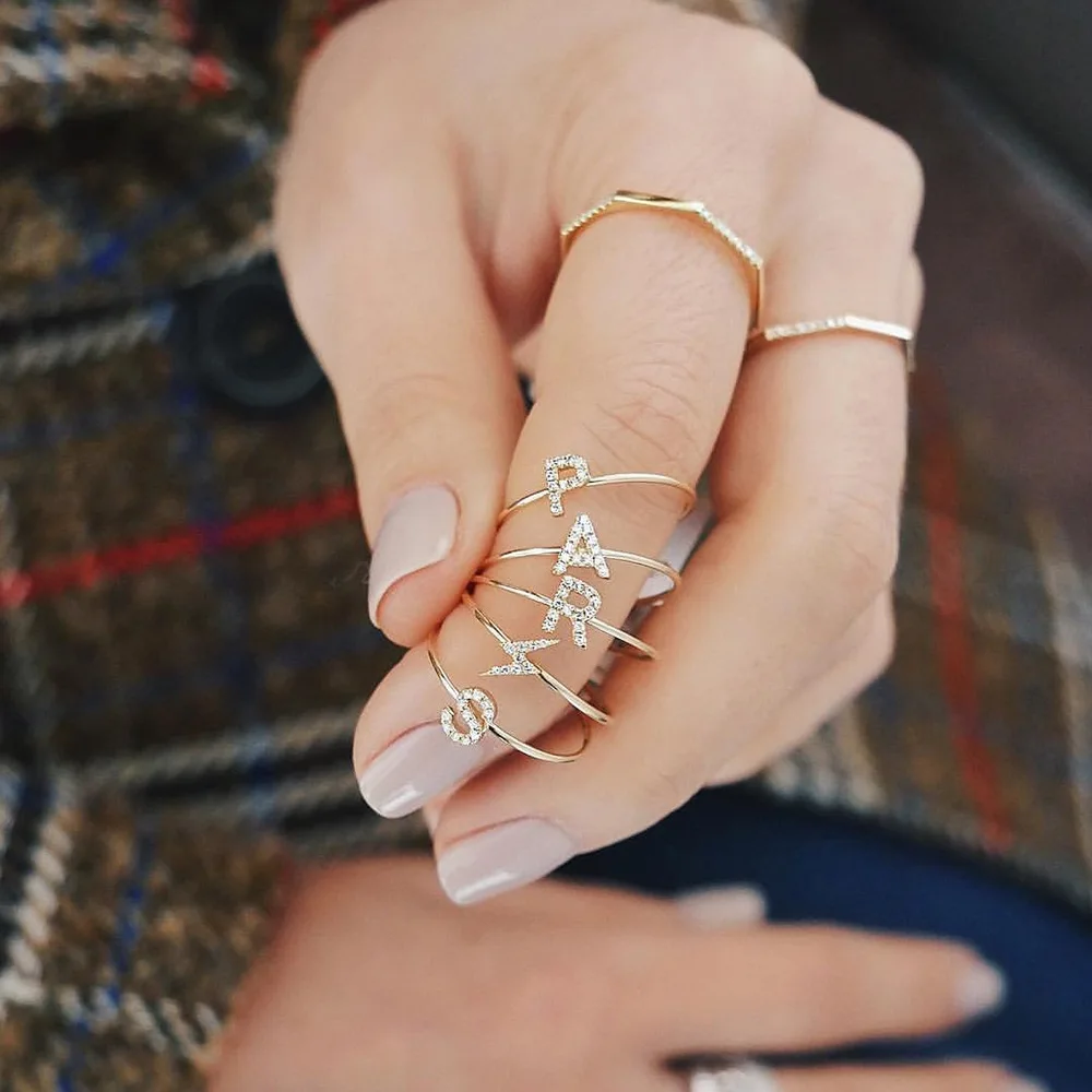 DOREMI S925 Ins Design Letter Zircon Ring Sterling Silver Gold Initial Rings Women 14K Gold Ring Fine Jewelry