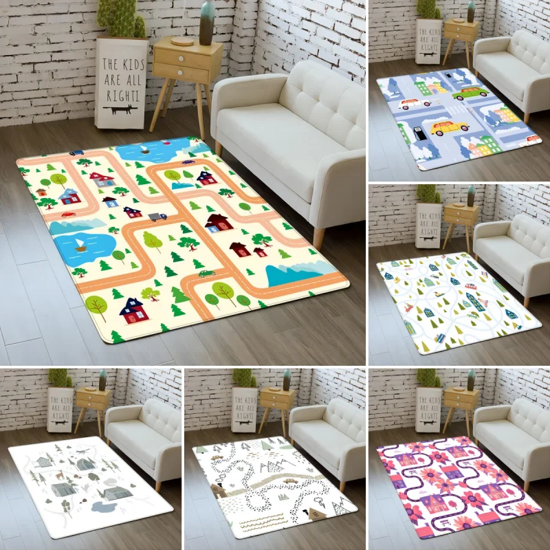 Children's Cartoon Printed Carpet for Home Living Room Decoration Sofa Area Rugs Non Slip Washable Bedroom Bathroom Floor Mat