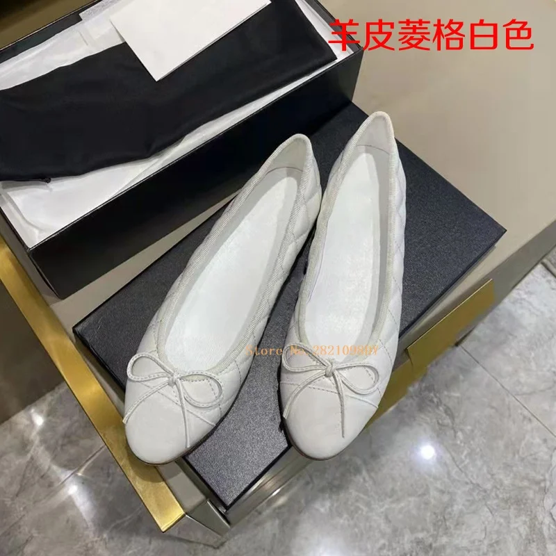 Women Flats Bowknot Flats Ballet Dance Shoes for Women's Four Seasons Sheepskin Real Leather Round Toe Shallow Mouth Comfortable Shoes
