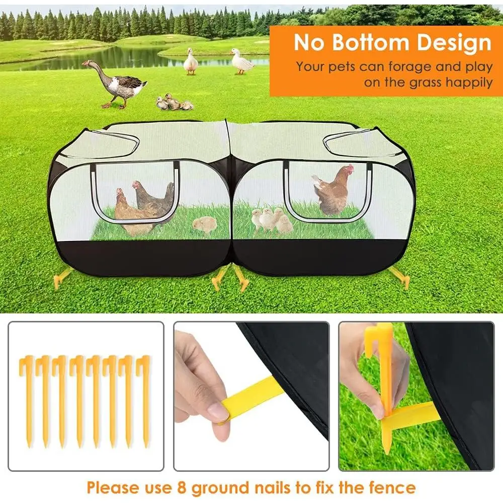 Portable Large Chicken Run Playpen with Breathable Transparent Mesh Walls Foldable Pet Cage Tent with 4 Zipper Doors Small