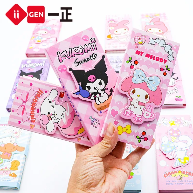 16pcs-sanrio-notepad-cartoon-cinnamoroll-kuromi-melody-trifold-magnet-hand-ledger-message-memo-record-all'ingrosso