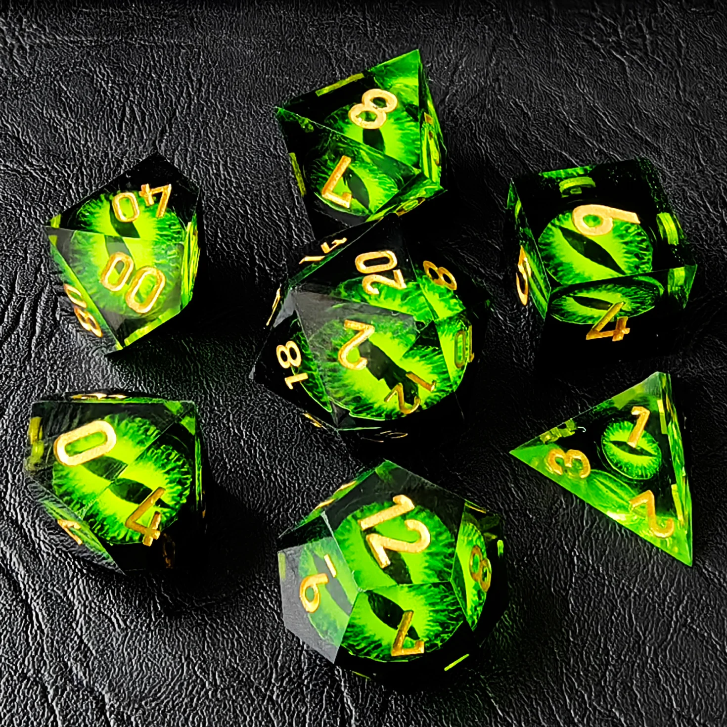 BESCON Dragon's Eye Sharp Edged Polyhedral Dice Set of 7, Handmade Dragon's Eye Dice for Role Playing Game, 4 colors available 3