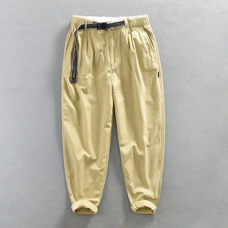 

Cargo Men's Casual Pants Amikaki Vintage Casual Pants Pure Cotton Loose Mid Waist Work Suit Pockets Large Harlan Trousers Male