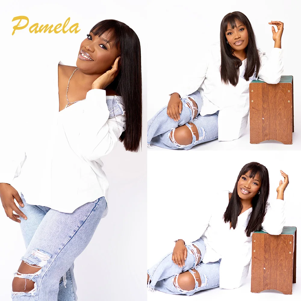 High Density Straight Human Hair Wigs 13X6 Lace Frontal Wig Double Drawn Glueless Wigs Human Hair For Woman With Bangs